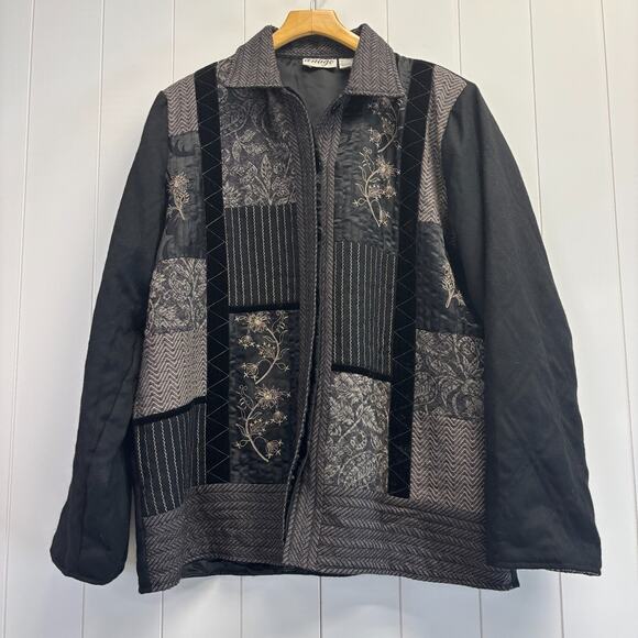 Vintage Anage Womens Whimsigoth Patchwork Wool Quilted Jacket Size L Witchy Chic - Picture 1 of 7